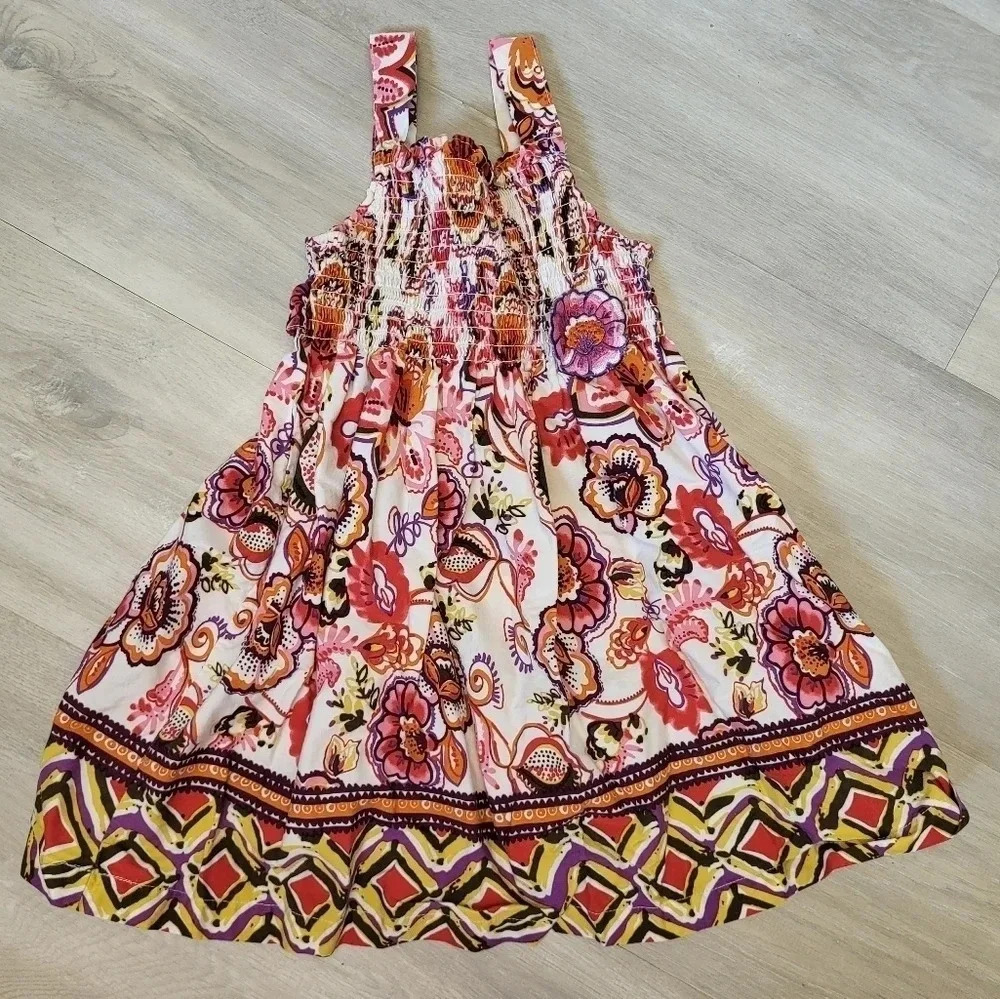 Blueberi Boulevard White Pink Paisely Print Ruched Chest Girls Size 3T Dress